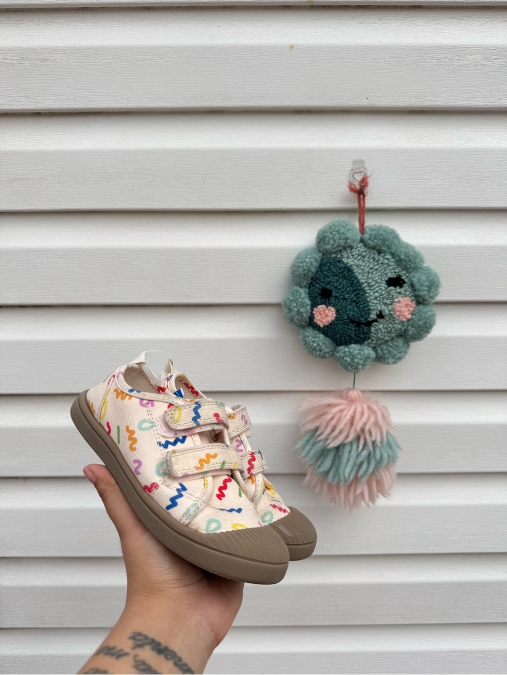 Cat & Jack Cream Canvas Sneakers with Red, Blue, Yellow & Pink Scribble Accents